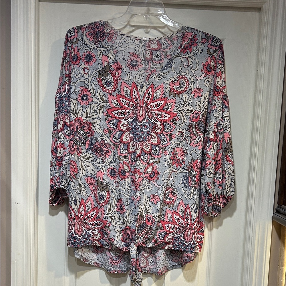 Jules & James Floral Print Women's Top - Pink and Gray